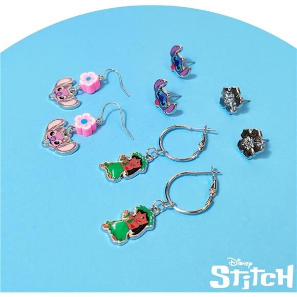 Stitch earrings set for girls hypoallergenic stud and dangle drop charm jewelry - Picture 5 of 6